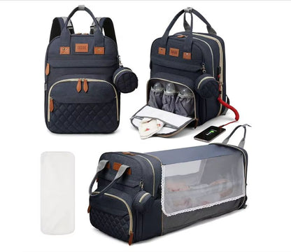 TravelEase 3in1 Diaper Bag Backpack With Foldable Baby Bed  Waterproof USB Charging Travel Bag 8