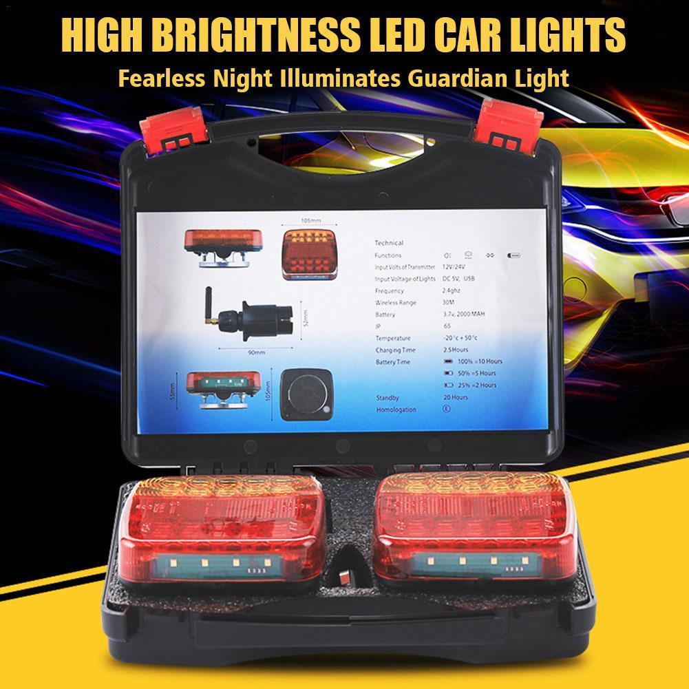 LED Trailer Rear Tail Turn Signal Lamp Rechargeable Wireless Brake Lights Reflective Lens Truck Tai