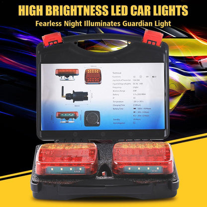 LED Trailer Rear Tail Turn Signal Lamp Rechargeable Wireless Brake Lights Reflective Lens Truck Tai