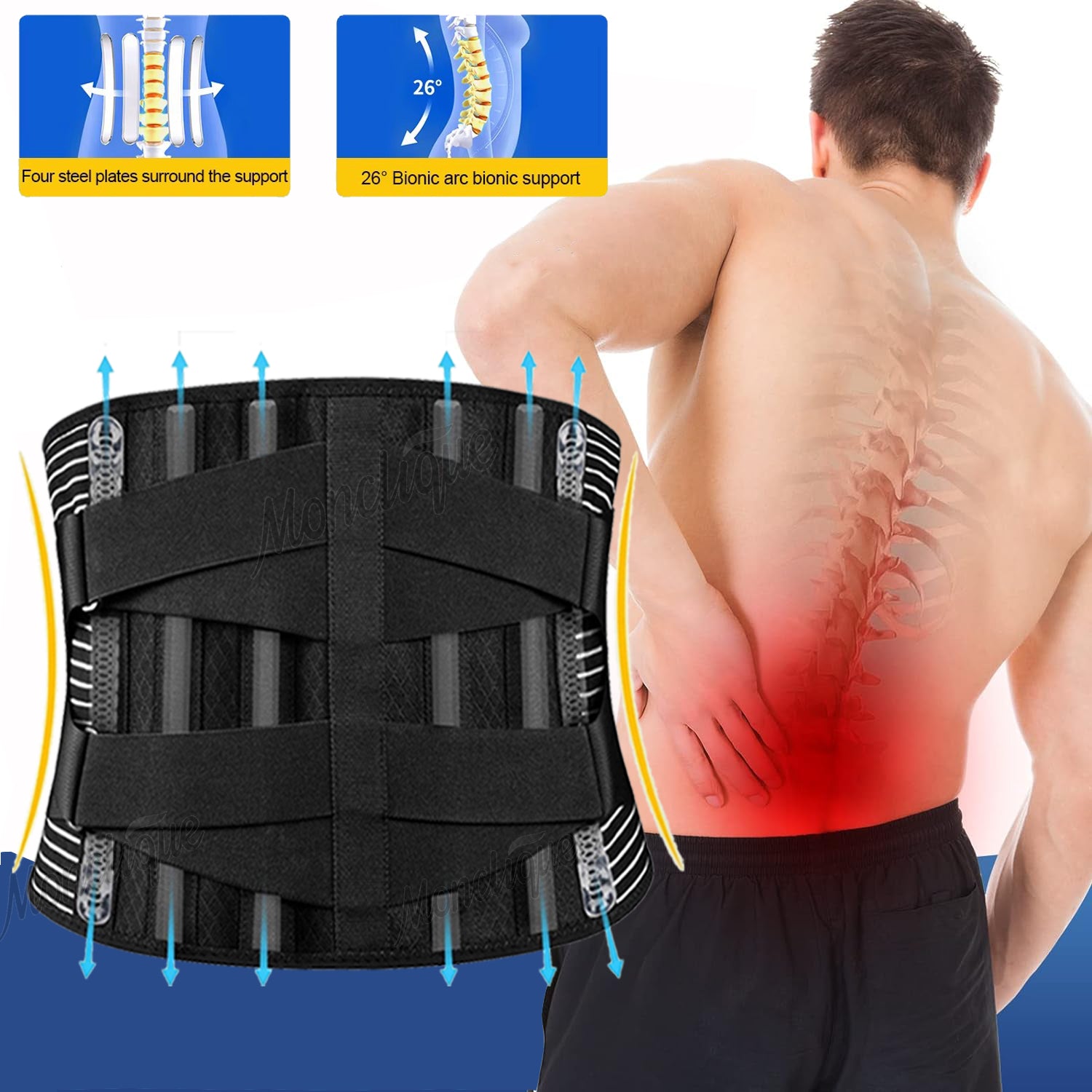Slimming Body Shaper Waist Trainer, Back Support Belt for Lower Back Pain, Adjustable Breathable Waist Belt