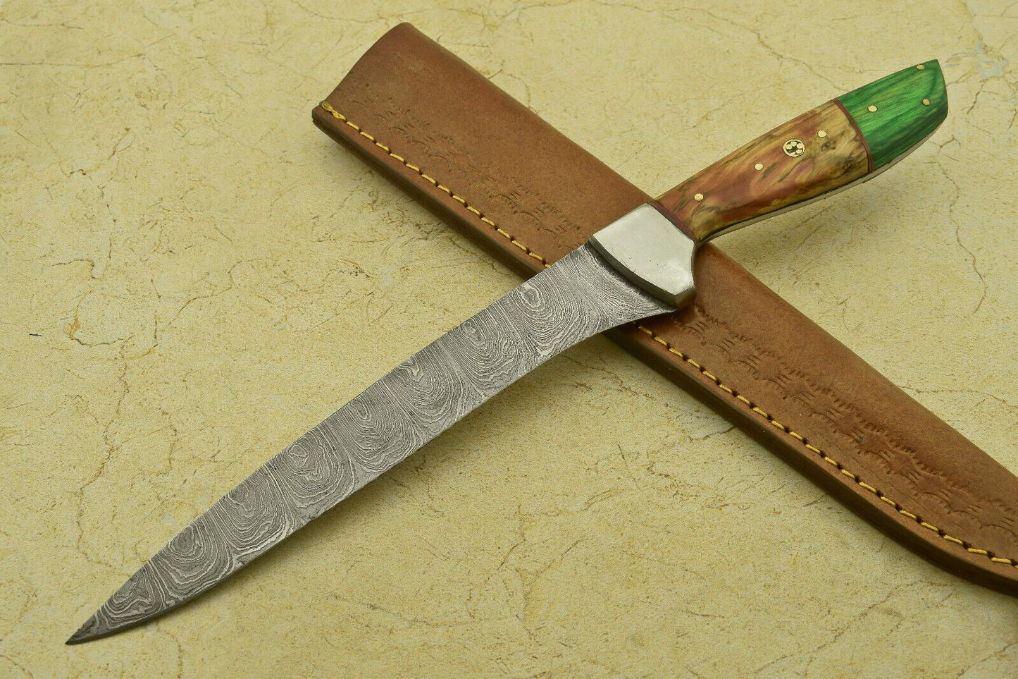 Custom Handmade Forged Damascus Steel Fillet Knife | 12" Full Tang Chef Knife with Pakka Wood