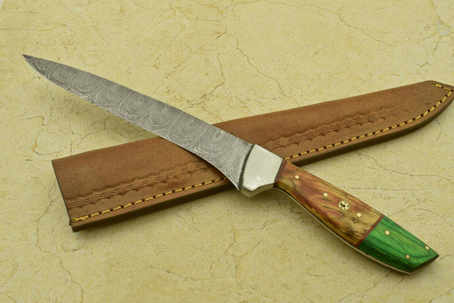 Custom Handmade Forged Damascus Steel Fillet Knife  12 Full Tang Chef Knife With Pakka Wood 2