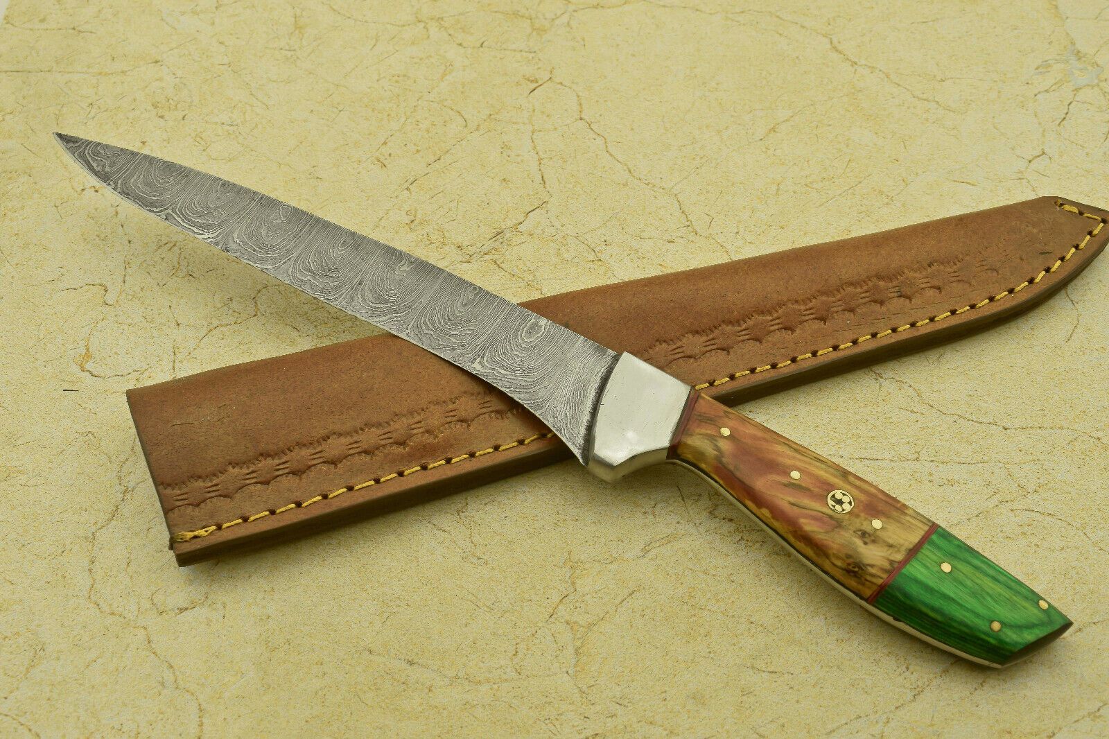 Custom Handmade Forged Damascus Steel Fillet Knife  12 Full Tang Chef Knife With Pakka Wood 2