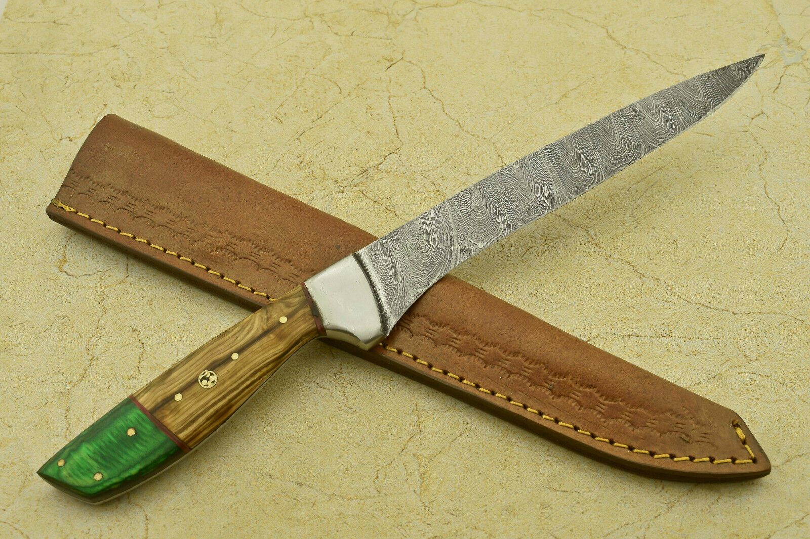 Custom Handmade Forged Damascus Steel Fillet Knife  12 Full Tang Chef Knife With Pakka Wood 3