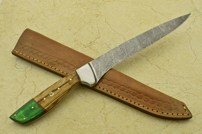 Custom Handmade Forged Damascus Steel Fillet Knife  12 Full Tang Chef Knife With Pakka Wood 3