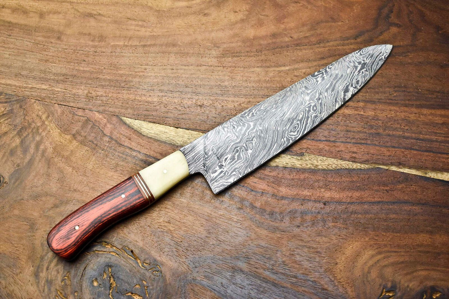 Custom Damascus Steel Kitchen Knife  Handcrafted Full Tang Chef  Outdoor Knife 1