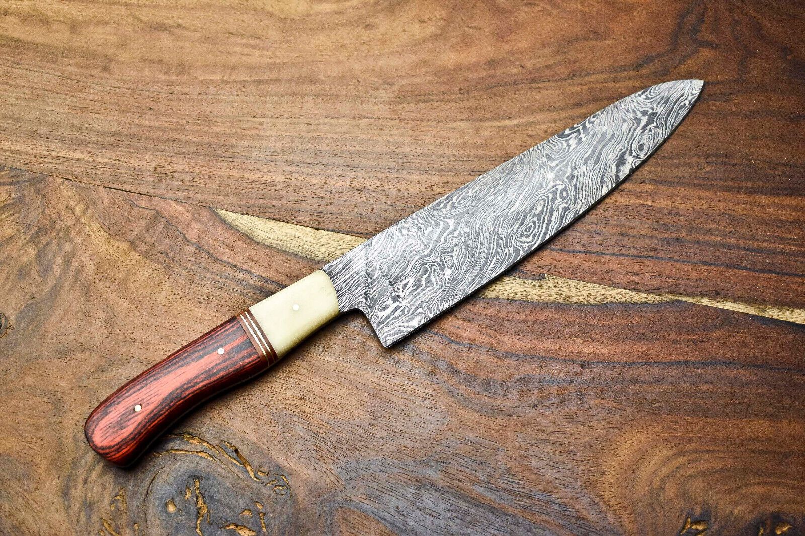 Custom Damascus Steel Kitchen Knife  Handcrafted Full Tang Chef  Outdoor Knife 1