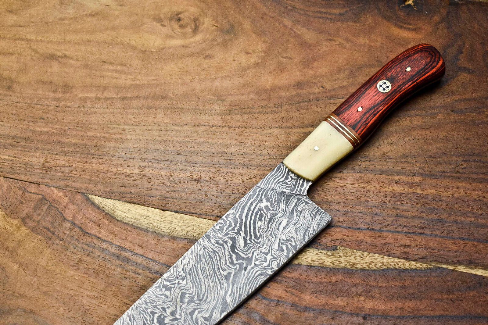 Custom Damascus Steel Kitchen Knife  Handcrafted Full Tang Chef  Outdoor Knife 2