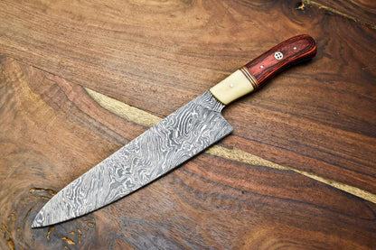 Custom Damascus Steel Kitchen Knife | Handcrafted Full Tang Chef & Outdoor Knife