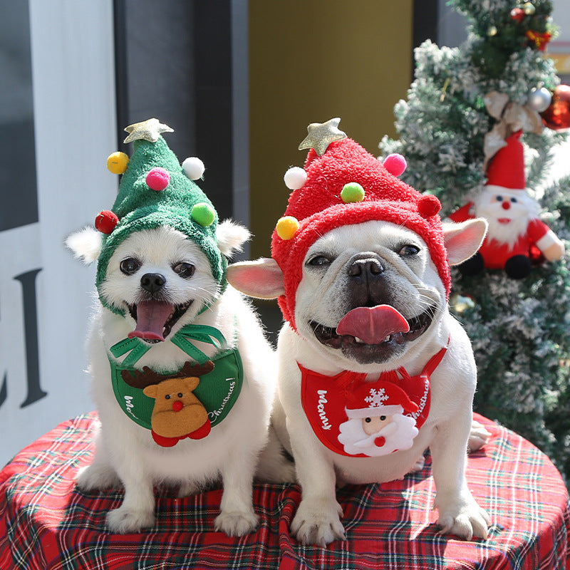 Pets Santa Bibs, Funny Dog Christmas Hat, Cute Cats Bandana, Puppy Cap, New Year Party Cosplay Costume, Holiday Clothes