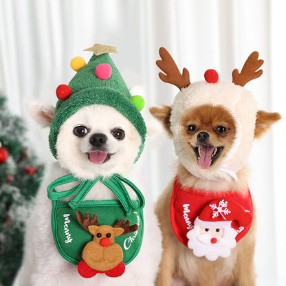 Pets Santa Bibs Funny Dog Christmas Hat Cute Cats Bandana Puppy Cap New Year Party Cosplay Costume  2