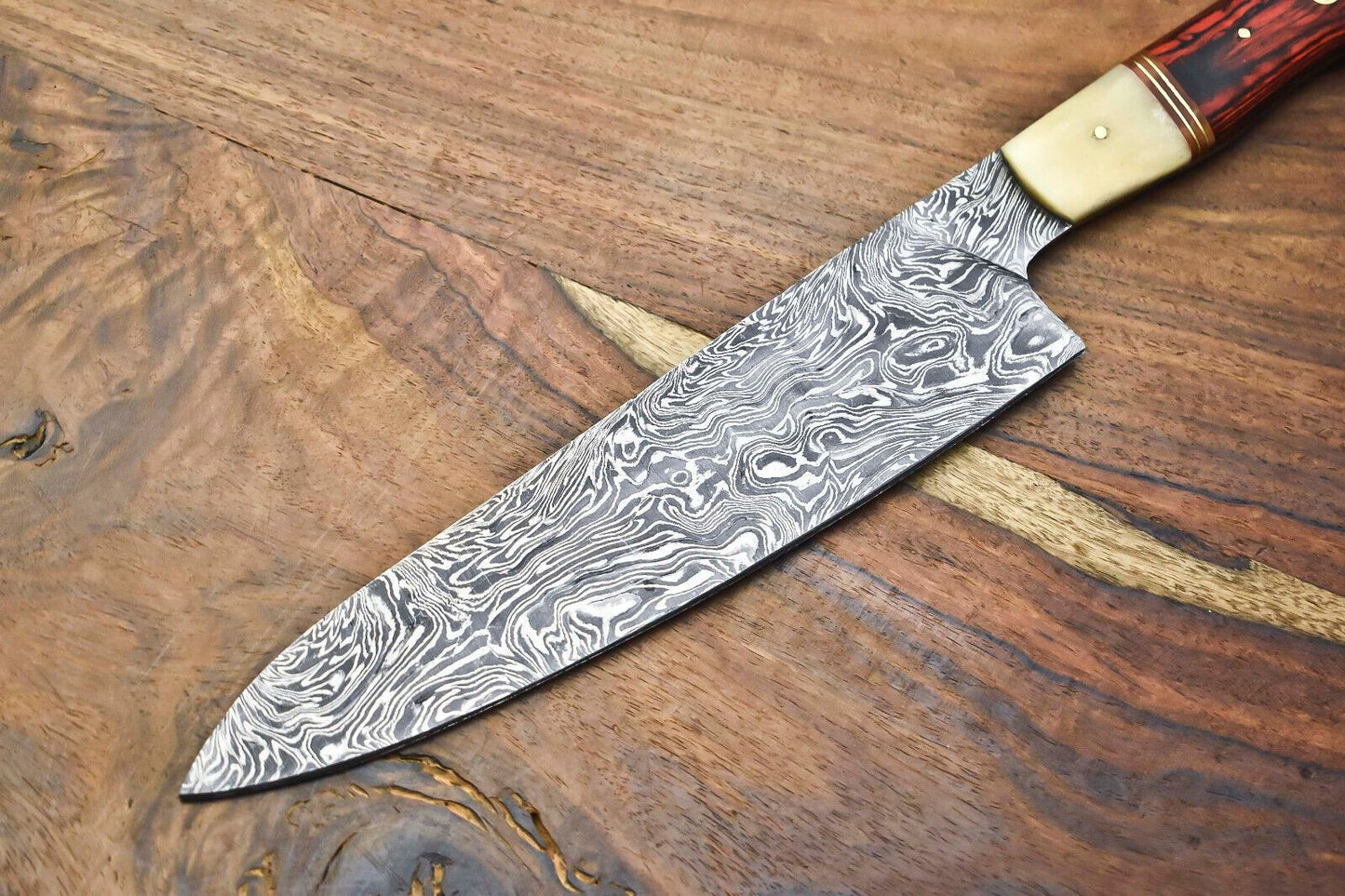 12 Handmade Damascus Fillet Knife  Forged Full Tang Blade  Steel Bolster Handle 2