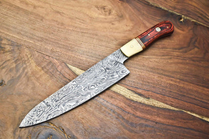 12" Handmade Damascus Fillet Knife | Forged Full Tang Blade & Steel Bolster Handle