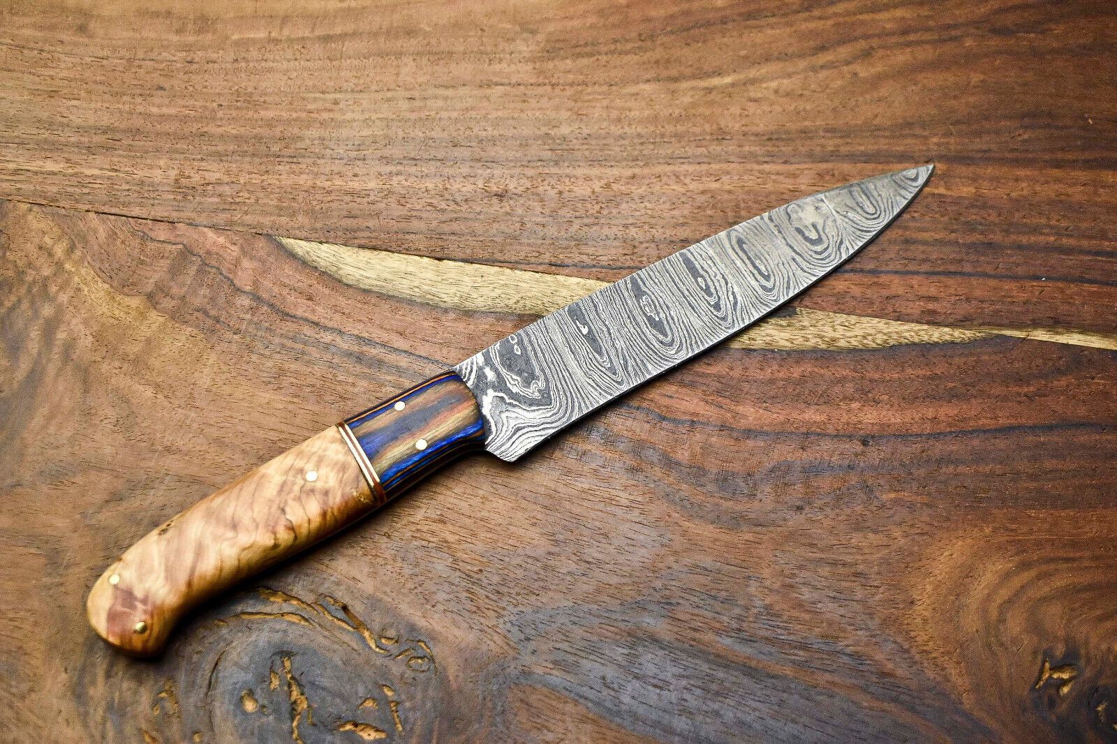 Artisan Forged Damascus Steel Knife  Chef Fillet Knife With Polished Pakka Wood Handle 3