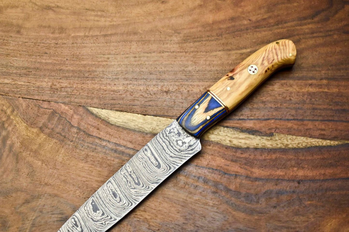 Artisan Forged Damascus Steel Knife  Chef Fillet Knife With Polished Pakka Wood Handle 1