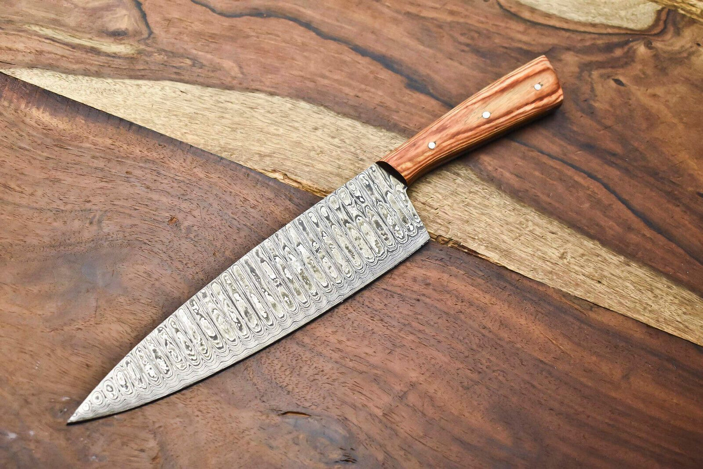 Custom Forged Chef Knife | Handmade Damascus Steel Fillet Knife with Steel Bolster