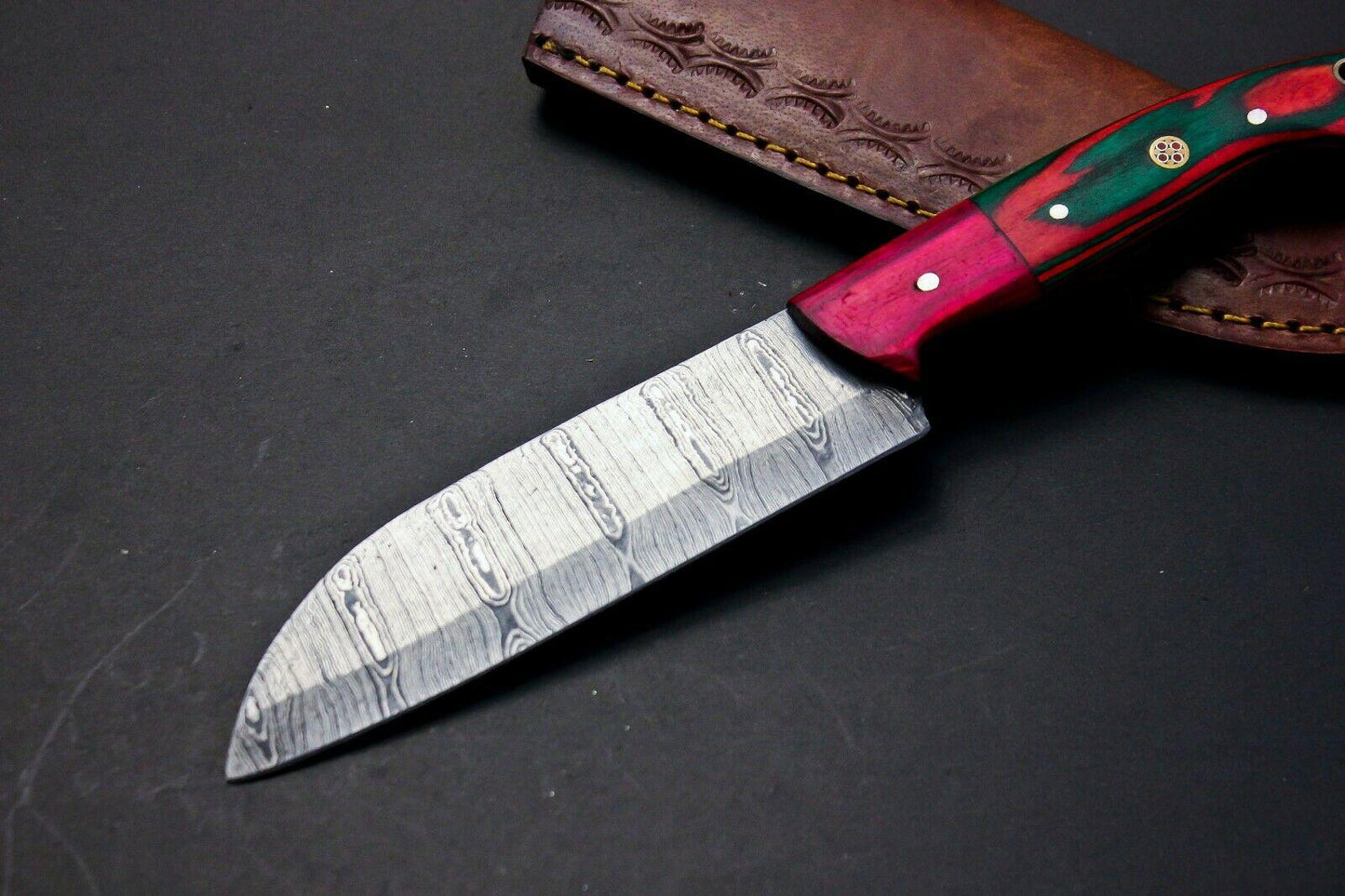 Custom Damascus Steel Fillet Knife  Handmade Forged Chef Knife With Pakka Wood Handle 2