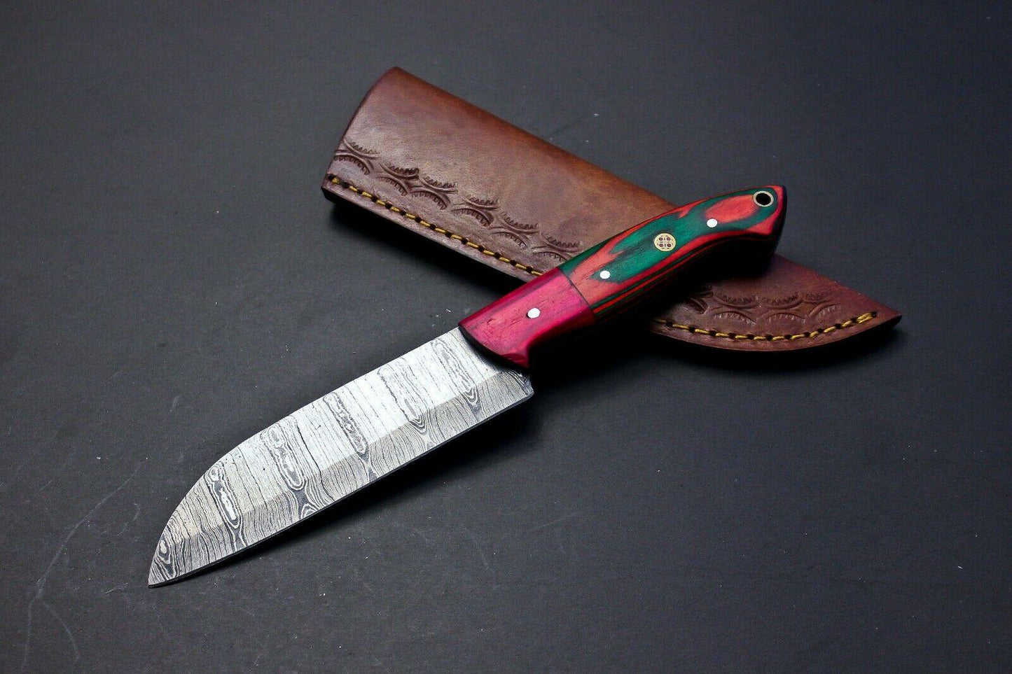 Custom Damascus Steel Fillet Knife  Handmade Forged Chef Knife With Pakka Wood Handle 4