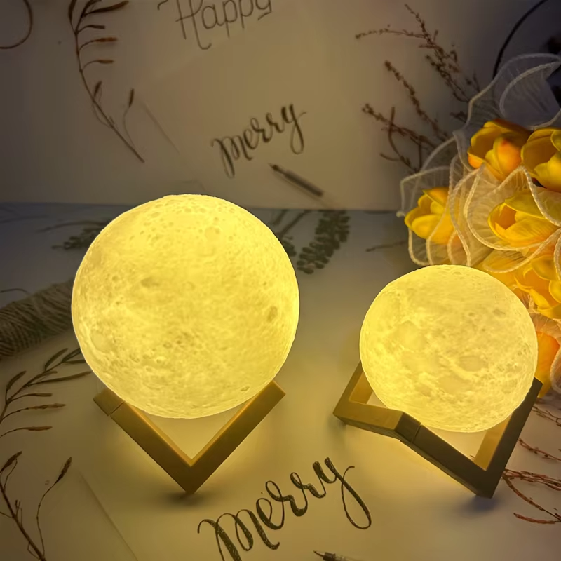 LED Night Lamp Moon Ball Luminous Battery Model DIY Planet Lamp Wooden Stand Moon Lamp Perfect Gift 1