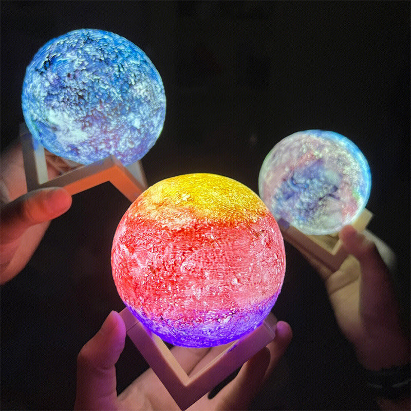 LED Night Lamp Moon Ball Luminous Battery Model DIY Planet Lamp Wooden Stand Moon Lamp Perfect Gift 5