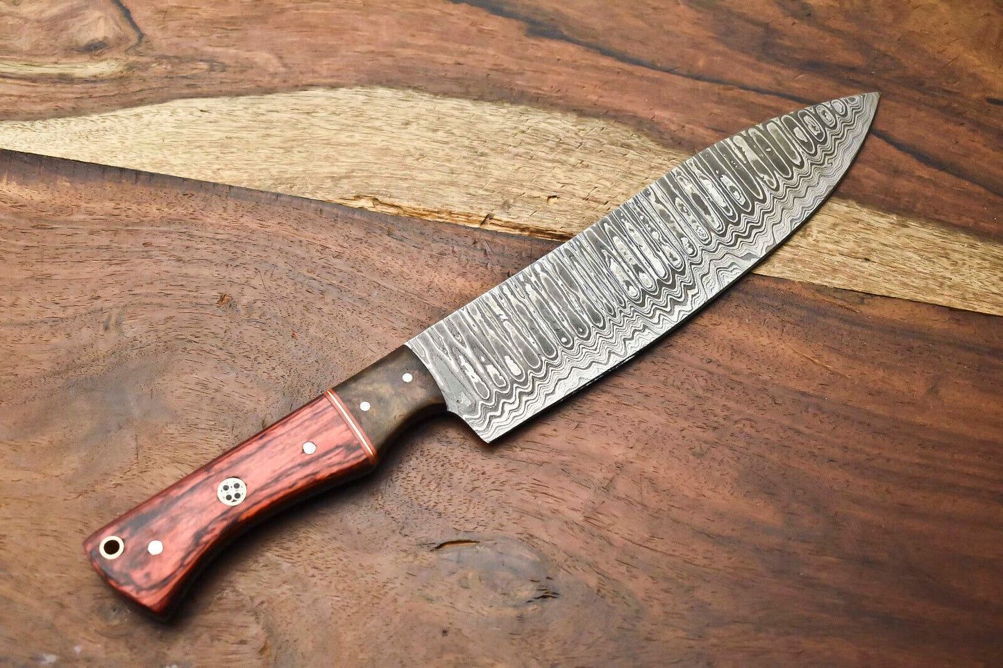 Custom Forged Damascus Kitchen Knife  Elegant Fillet Knife With Ergonomic Wood Handle 3