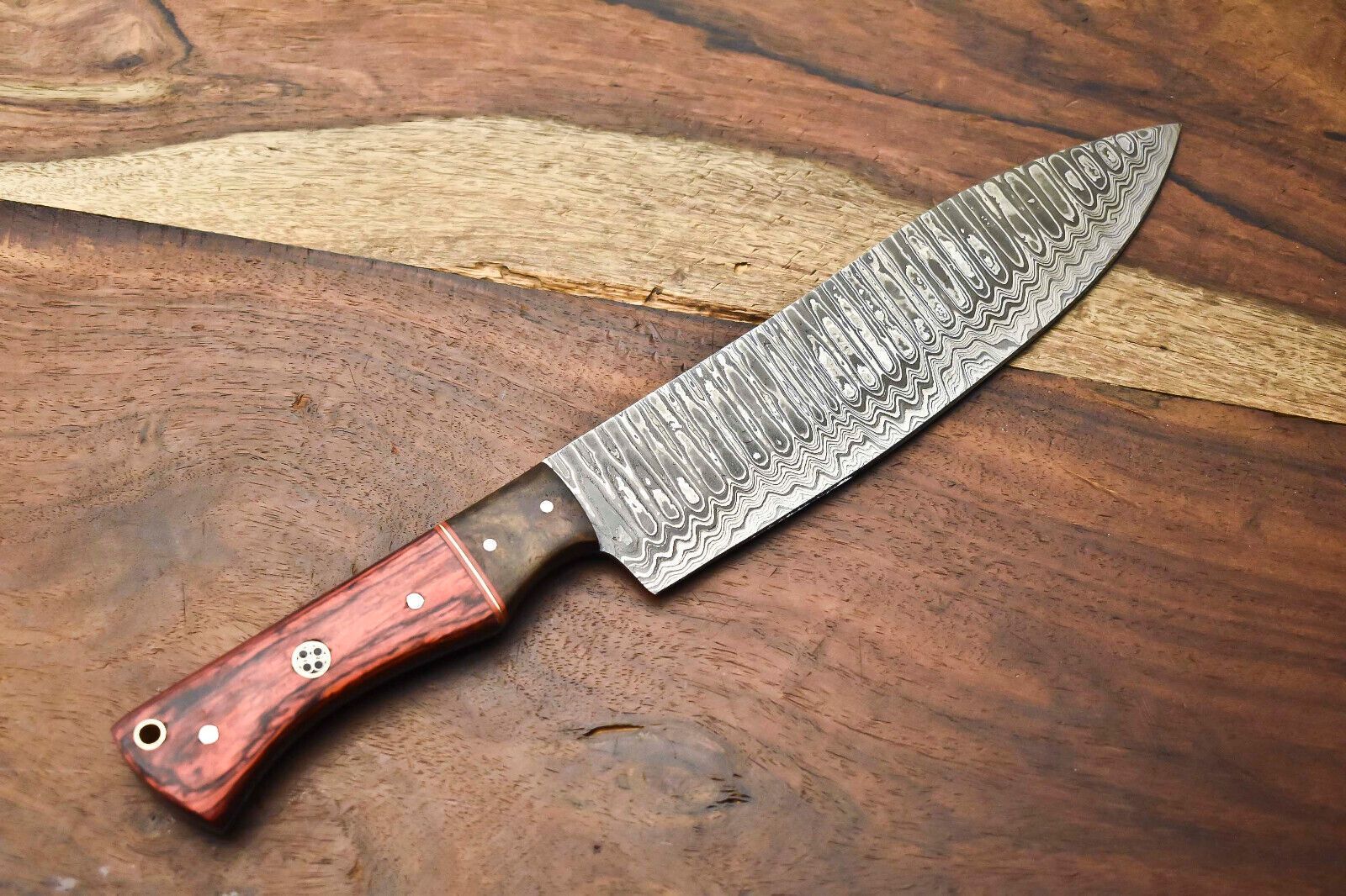 Custom Forged Damascus Kitchen Knife  Elegant Fillet Knife With Ergonomic Wood Handle 3