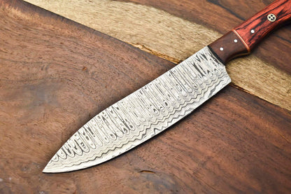 Custom Forged Damascus Kitchen Knife  Elegant Fillet Knife With Ergonomic Wood Handle 2