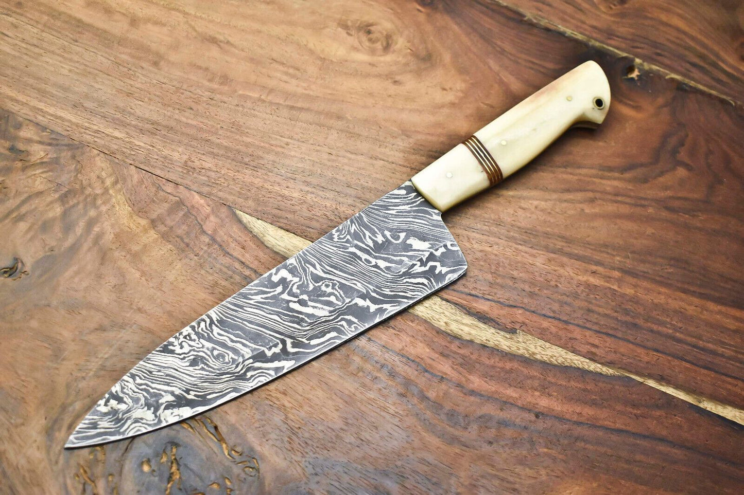 High-End Handmade Damascus Knife | 12-Inch Fillet Knife with Stunning Blade Pattern