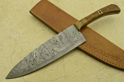 Damascus Steel Fillet Knife | 12" Handmade Chef Knife with Full Tang Design