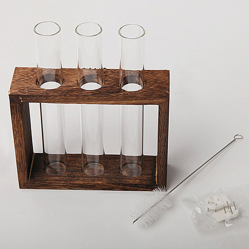 Wood Frame Glass Vase, Hydroponic Plant Container, Transparent Test Tube Flower Pot, Tabletop Bonsai Home Decor Crafts