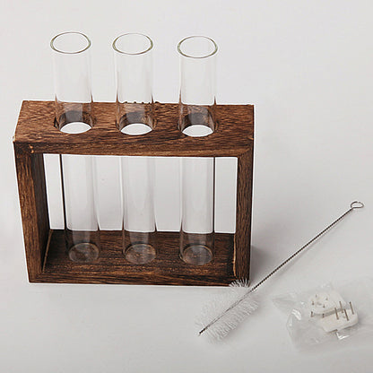 Wood Frame Glass Vase, Hydroponic Plant Container, Transparent Test Tube Flower Pot, Tabletop Bonsai Home Decor Crafts