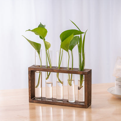 Wood Frame Glass Vase, Hydroponic Plant Container, Transparent Test Tube Flower Pot, Tabletop Bonsai Home Decor Crafts