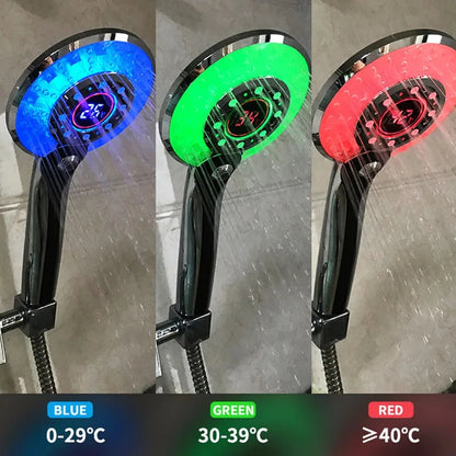 Temperature Control Shower, LED Shower Head Digital, 3 Spraying Mode, Water Saving Shower Filter, Bathroom Accessories