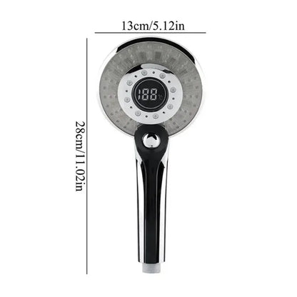 Temperature Control Shower, LED Shower Head Digital, 3 Spraying Mode, Water Saving Shower Filter, Bathroom Accessories
