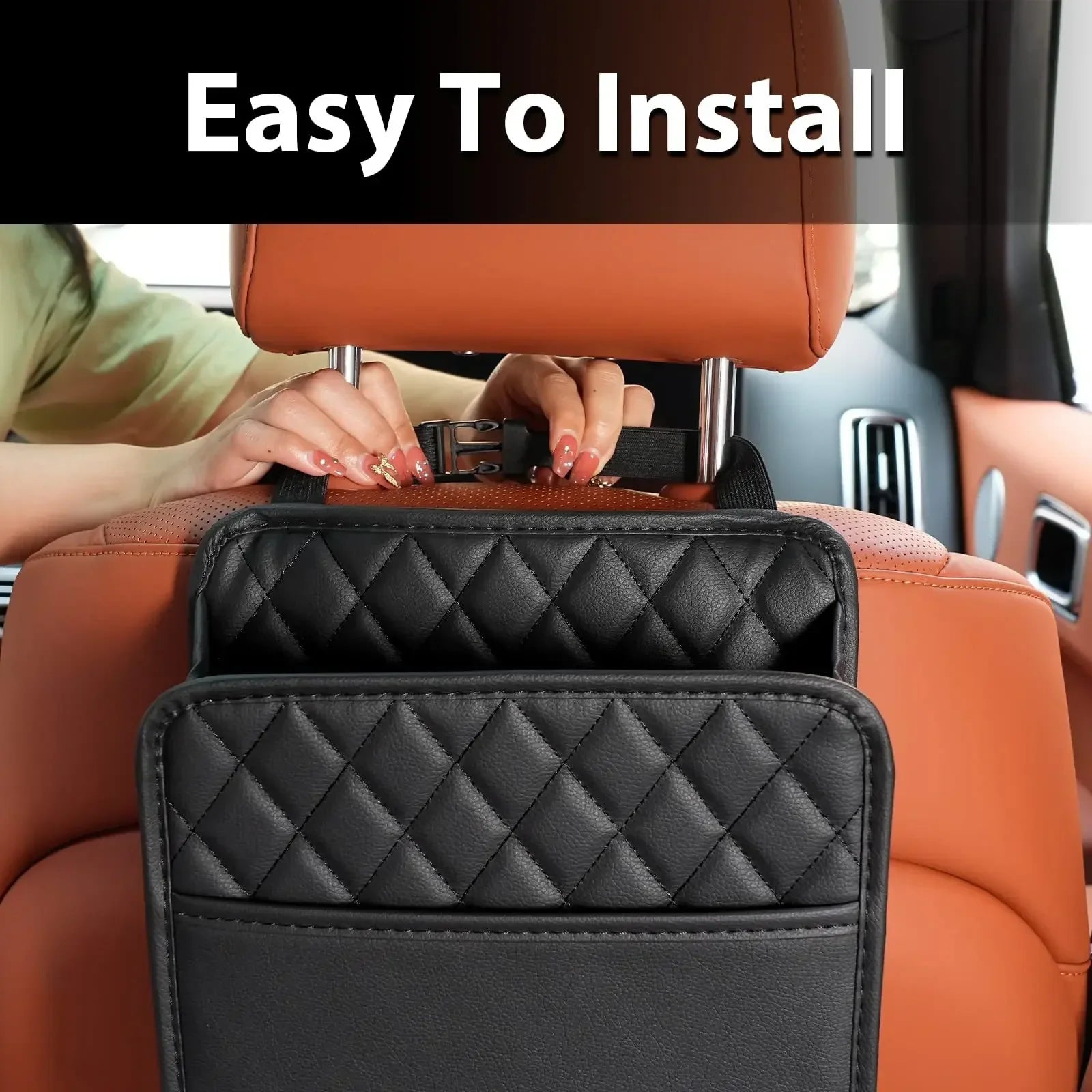 PU Leather Car Seat Organizer, Universal Storage Bag, Waterproof Multi-Pocket Back Seat Holder with Cup, Tissue