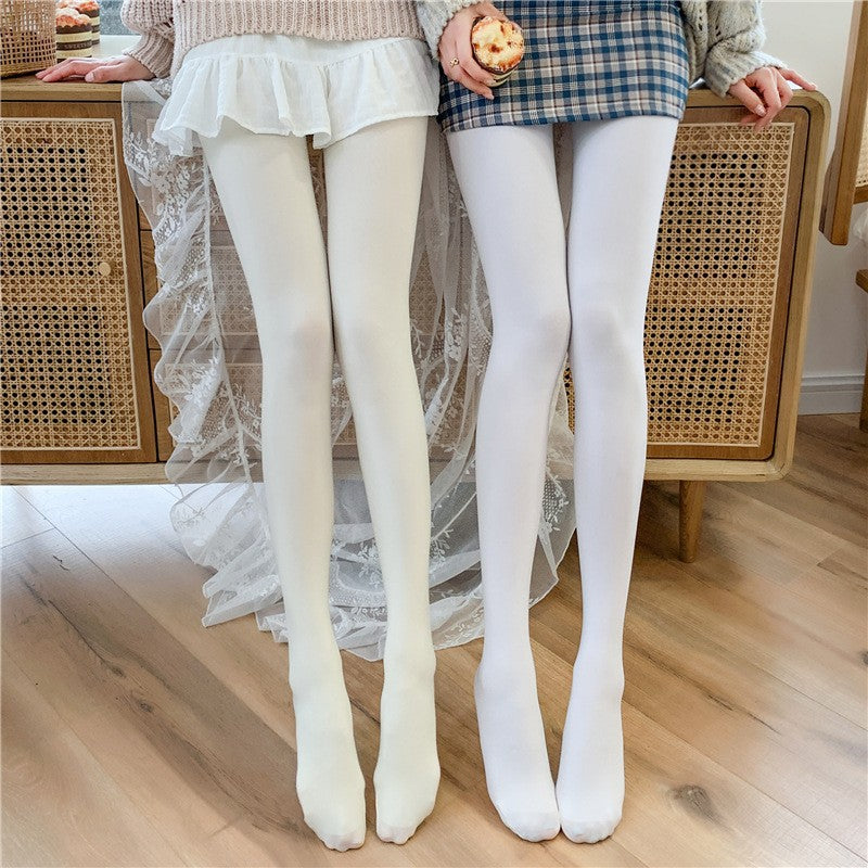 Velvet Winter Tights for Women, Opaque Black Pantyhose, Girls White Dance Tights, Lolita Stockings