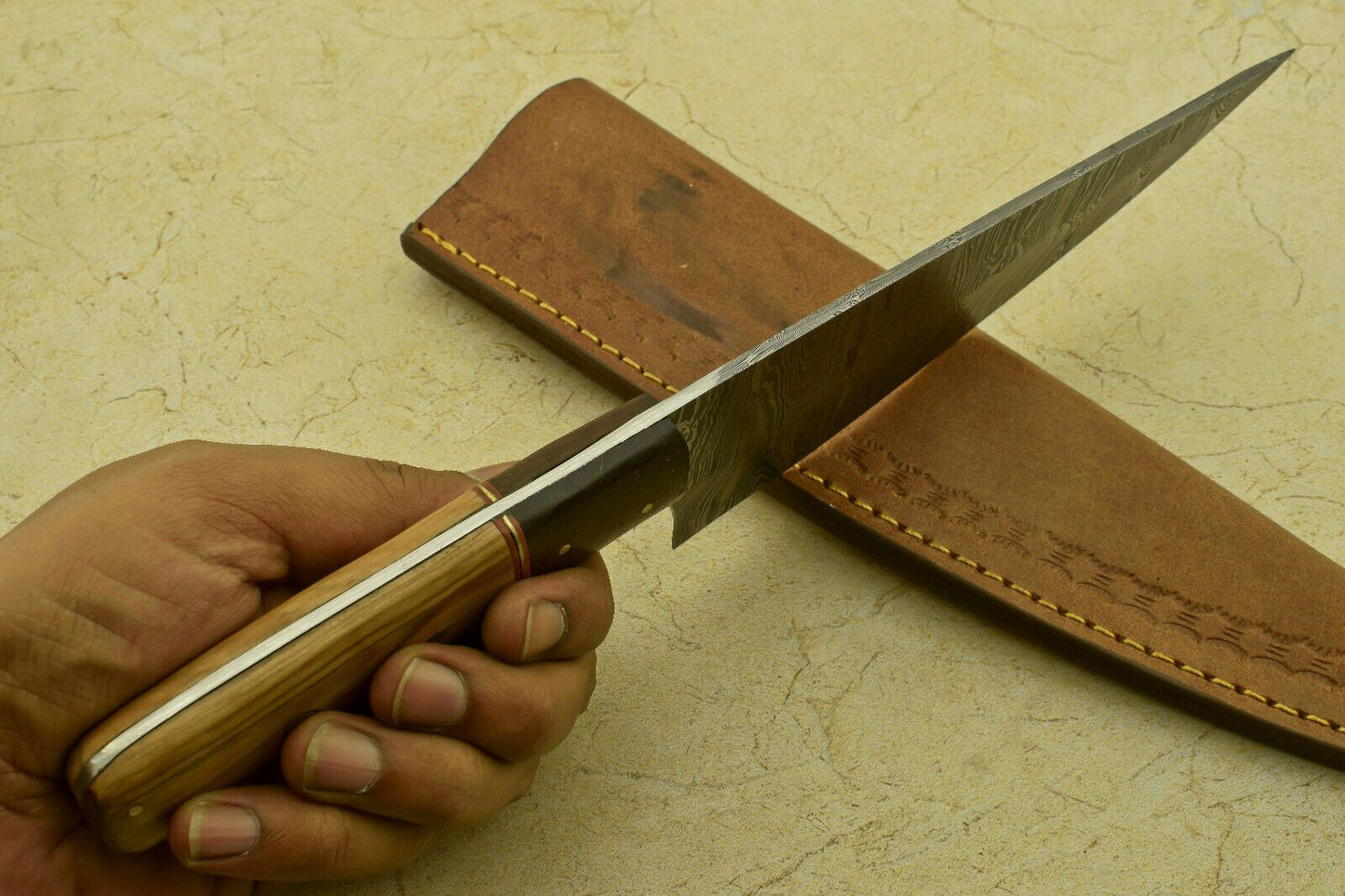 Custom Handmade Damascus Fillet Knife  Forged Steel Chef Knife With Pakka Wood Handle 3