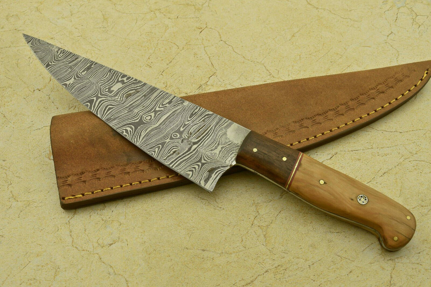 Custom Handmade Damascus Fillet Knife  Forged Steel Chef Knife With Pakka Wood Handle 1
