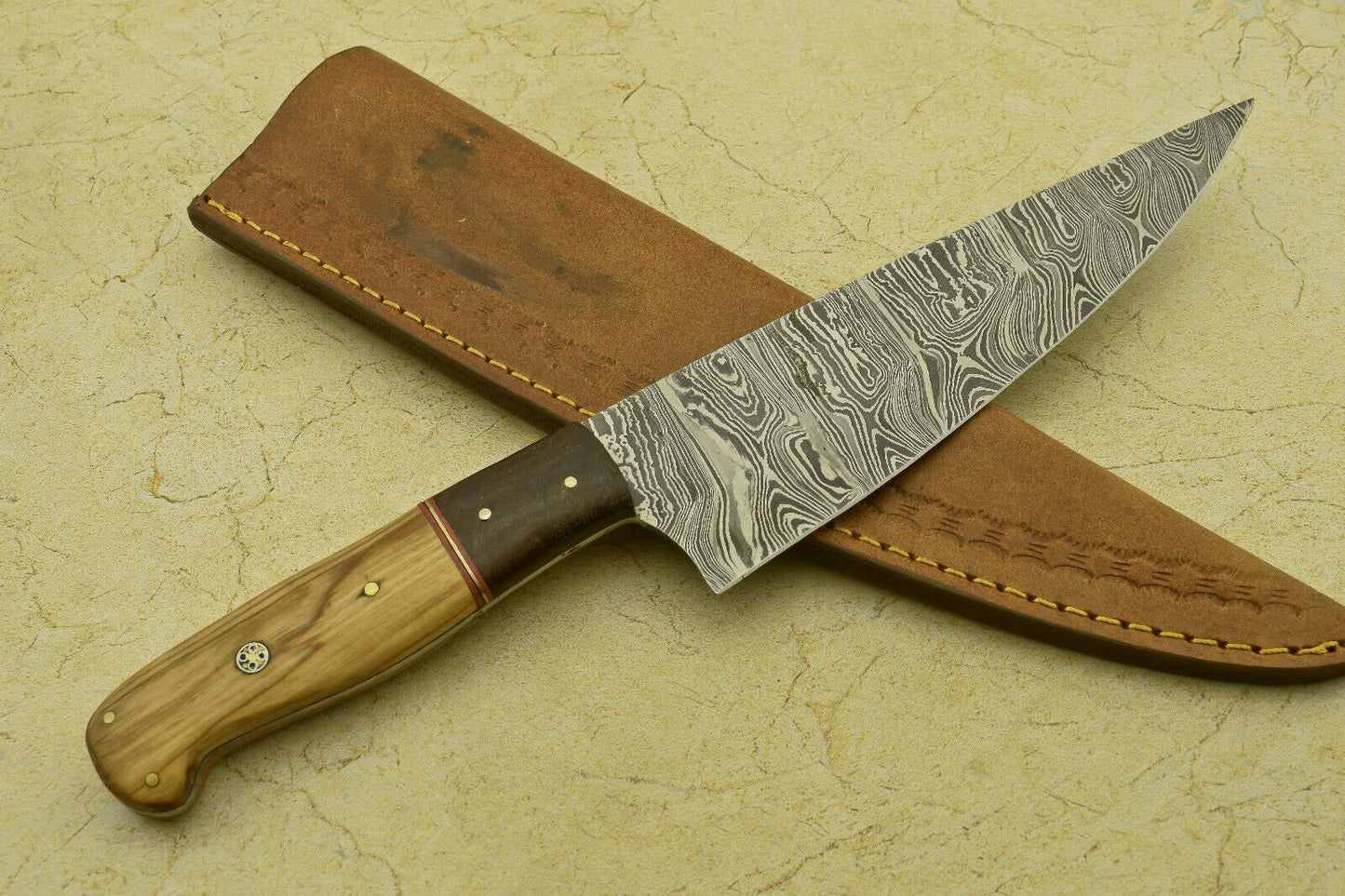 Custom Handmade Damascus Fillet Knife  Forged Steel Chef Knife With Pakka Wood Handle 2