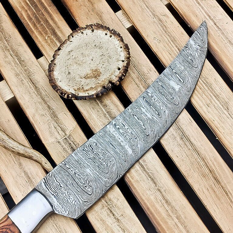 Handmade Damascus Steel Fillet Knife  Custom Forged Chef Knife With Wooden Handle 1