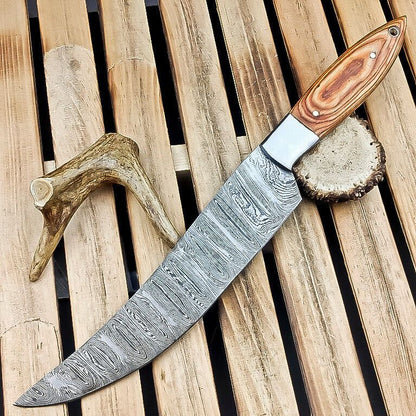 Handmade Damascus Steel Fillet Knife | Custom Forged Chef Knife with Wooden Handle