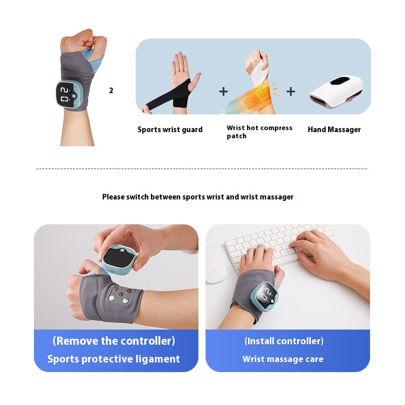 Massage Wrist Guard Band, Electric Heating Wrist Massager, 5 Level Hot Compress, 3 Level Vibration Therapy for Carpal