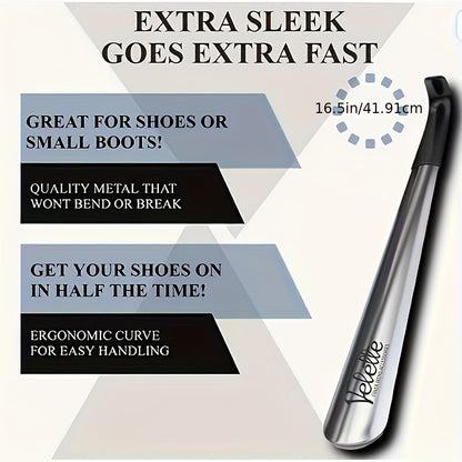 Ergonomic Stainless Steel Shoehorn, Long Handle Easy Grip Metal Shoe Horn for Seniors