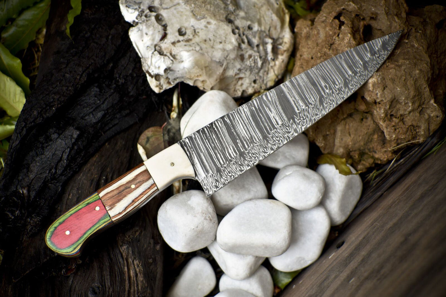 Damascus Fillet Knife  Custom 12Inch Chef Knife With Pakka Wood Handle 3