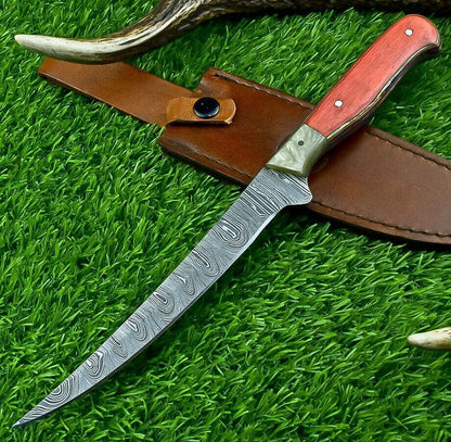 Professional Damascus Fillet Knife | 12-Inch Full Tang Handmade Chef Knife
