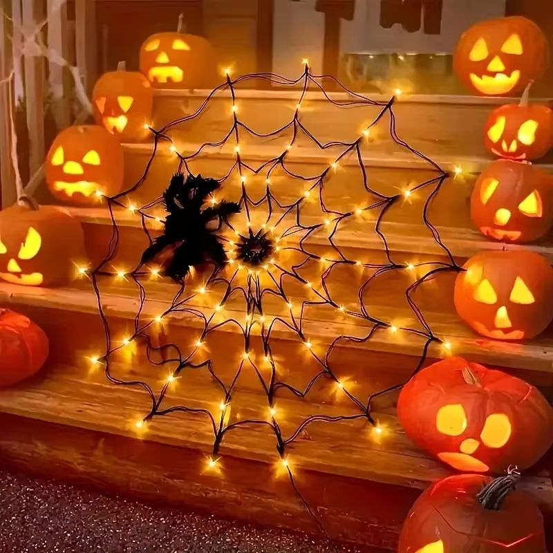Halloween LED Spider Web String Lights – Ghost Festival Atmosphere Decoration