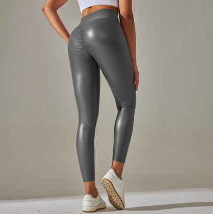 Butt Lifting Leggings for Women, High Waisted Faux Leather, Silicone Pull Up Band, Stretchy Tummy Control Ass Pants