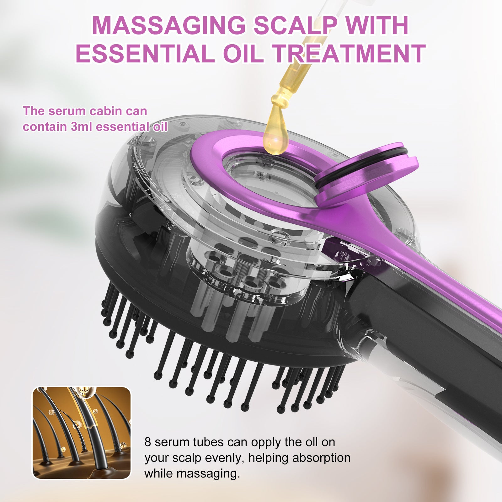 Essential Oil Red Light Scalp Massage Comb Handheld Electric Head Massager IPX7 Waterproof Muscle R 3