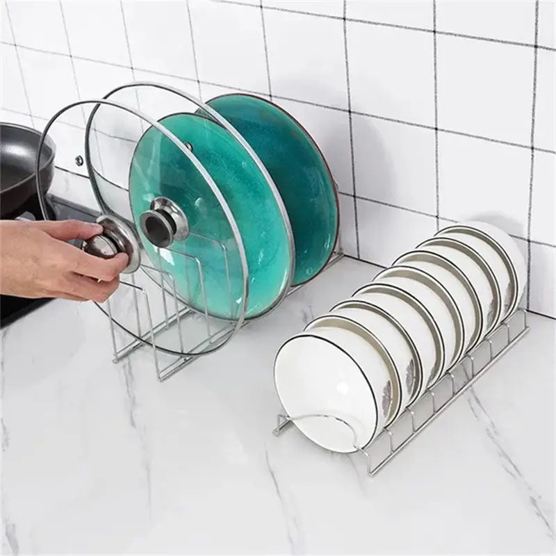 Stainless Steel Dish Holder, Kitchen Bowl Dish Organizer, Household Dish Rack, Pot Lid Rack, Home Dishes Accessories