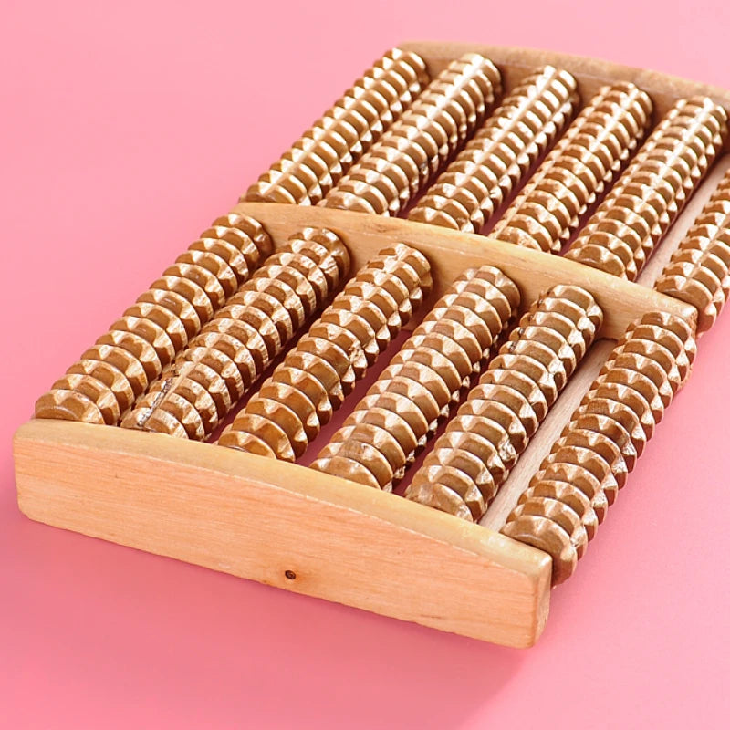 6 Row Wooden Foot Massager, Shiatsu Roller Pain Relief Foot Care Massager, Stress Relief, Health Therapy, Relax Massager